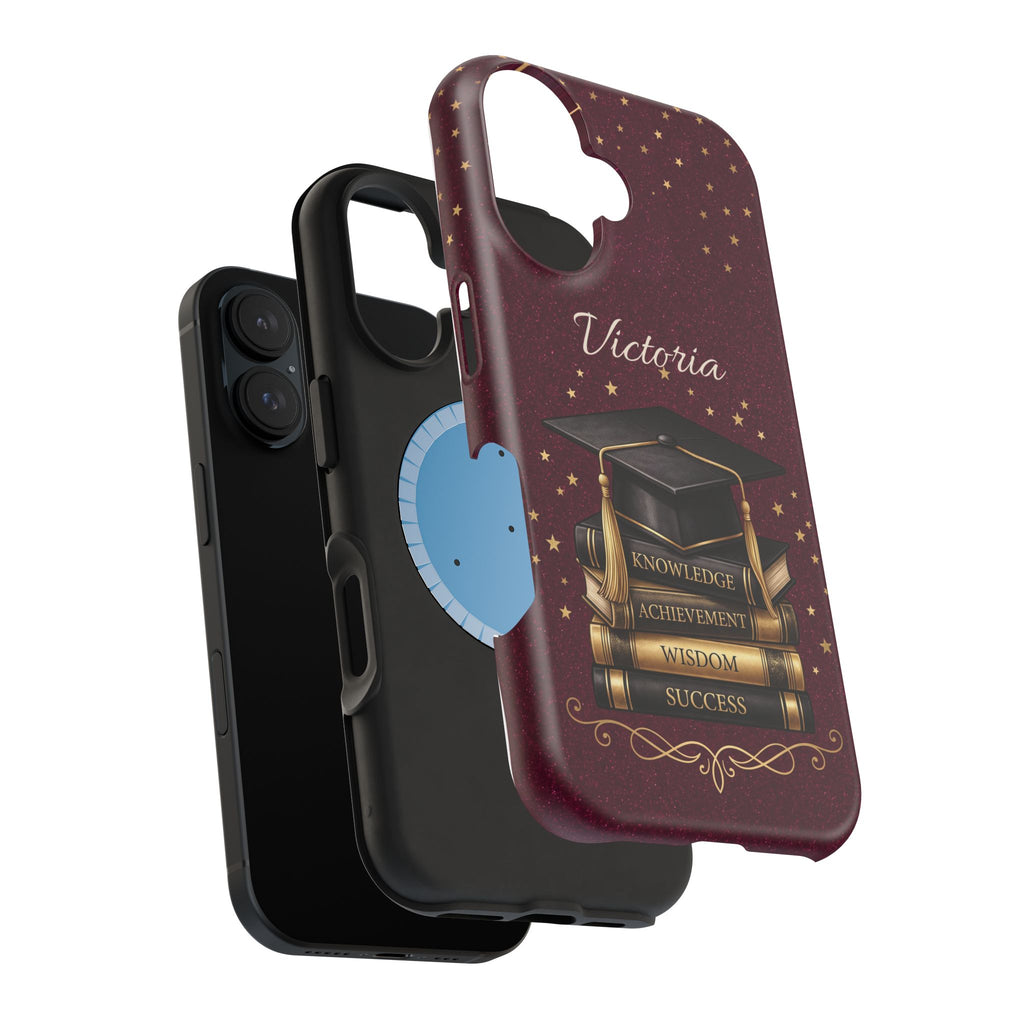 Graduation Cap & Books Personalized Teacher Phone Case — Wireless Charging Cover