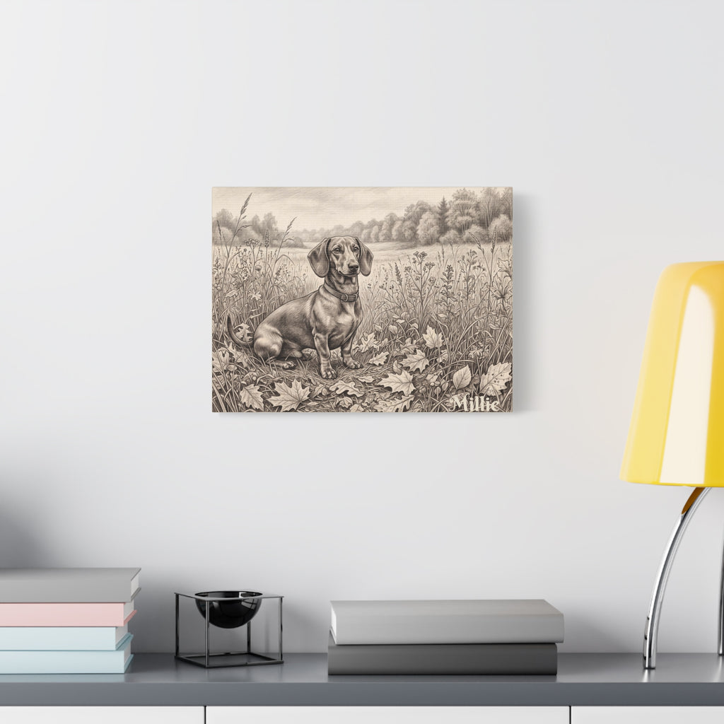 Dachshund Countryside Sketch Personalized Canvas | Autumn Meadow Wall Art