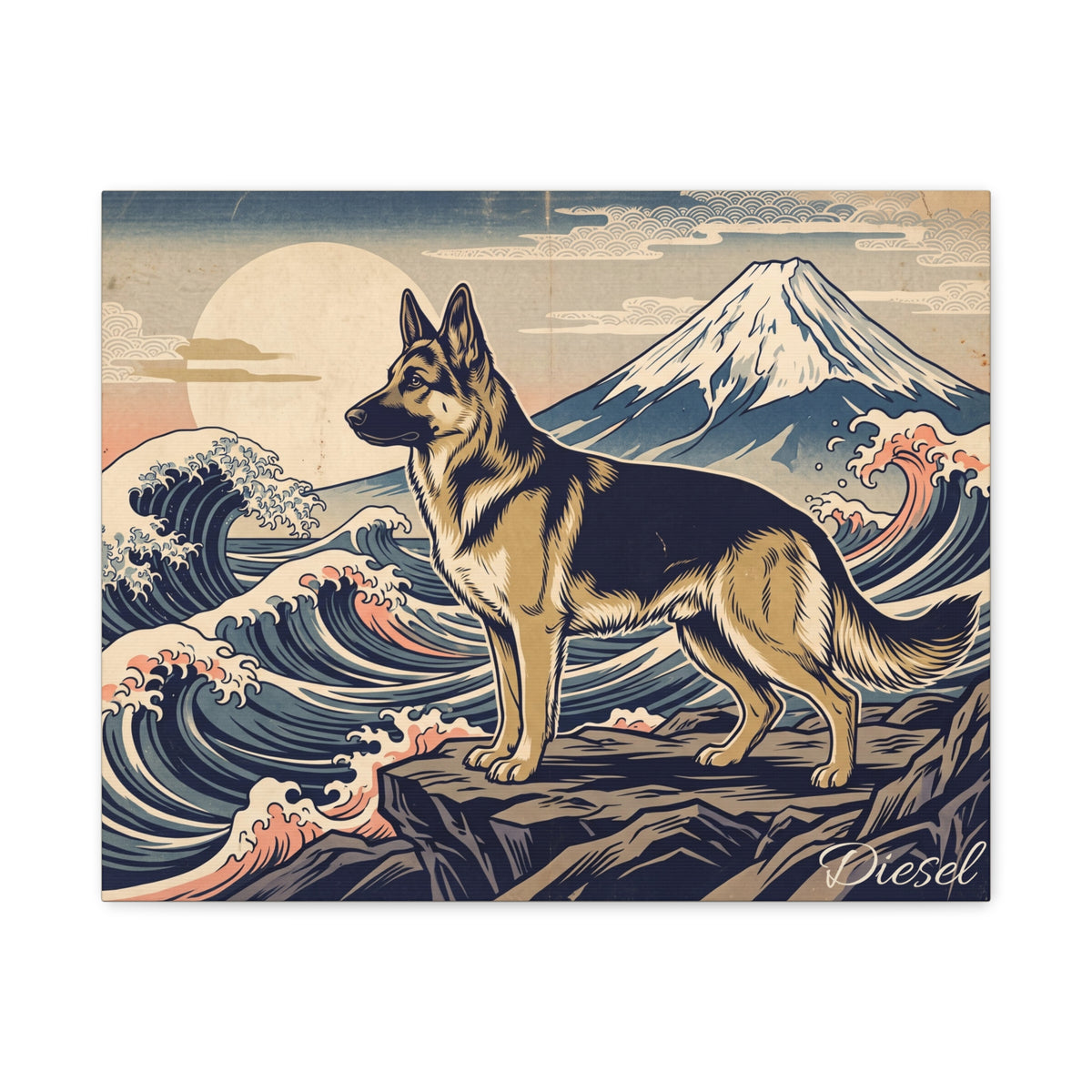 German Shepherd Personalized Canvas | Japanese Great Wave Ukiyo-e Wall Art