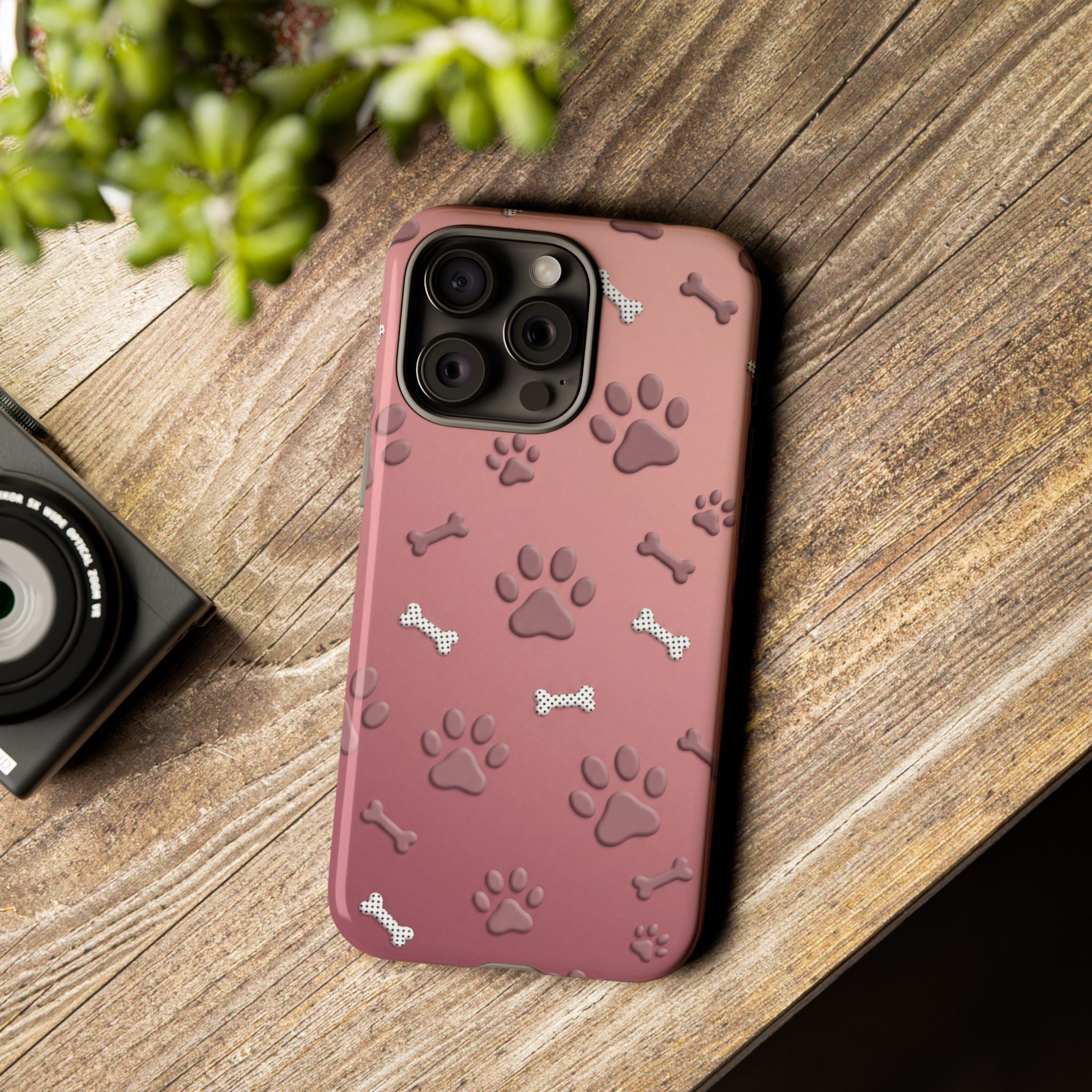 iPhone & Samsung Phone Case | Paw Print & Bone  | Dusty Rose Pattern Case for Frenchie Lovers