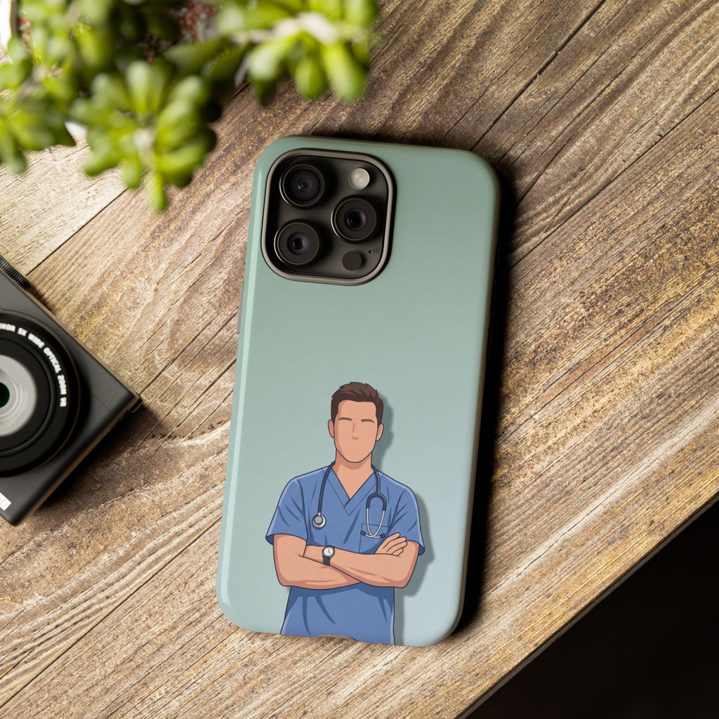 Male Nurse Phone Case | Confident Nurse in Blue Scrubs Illustration | iPhone & Samsung