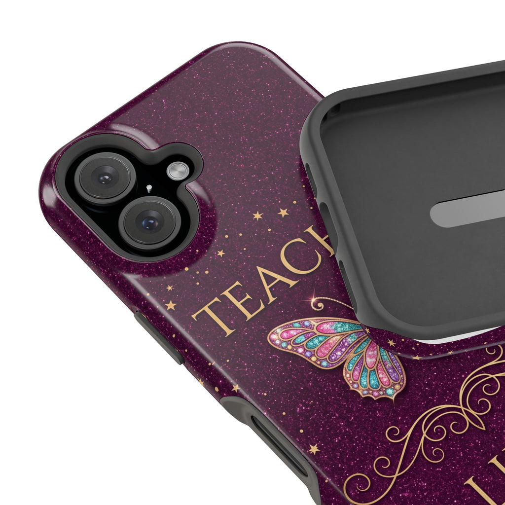 Teacher Life Glitter Butterfly Phone Case — Wireless Charging Cover