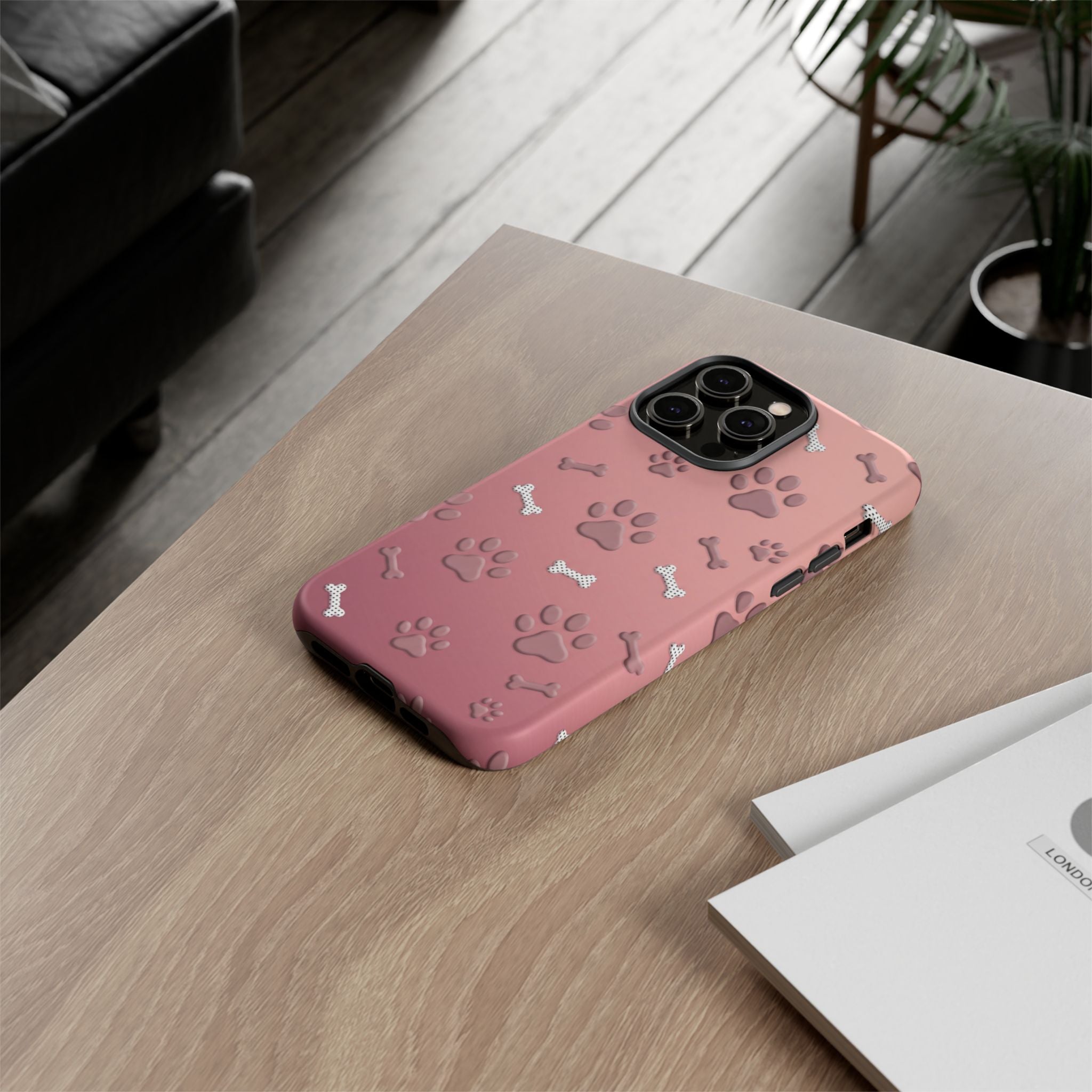 iPhone & Samsung Phone Case | Paw Print & Bone  | Dusty Rose Pattern Case for Frenchie Lovers