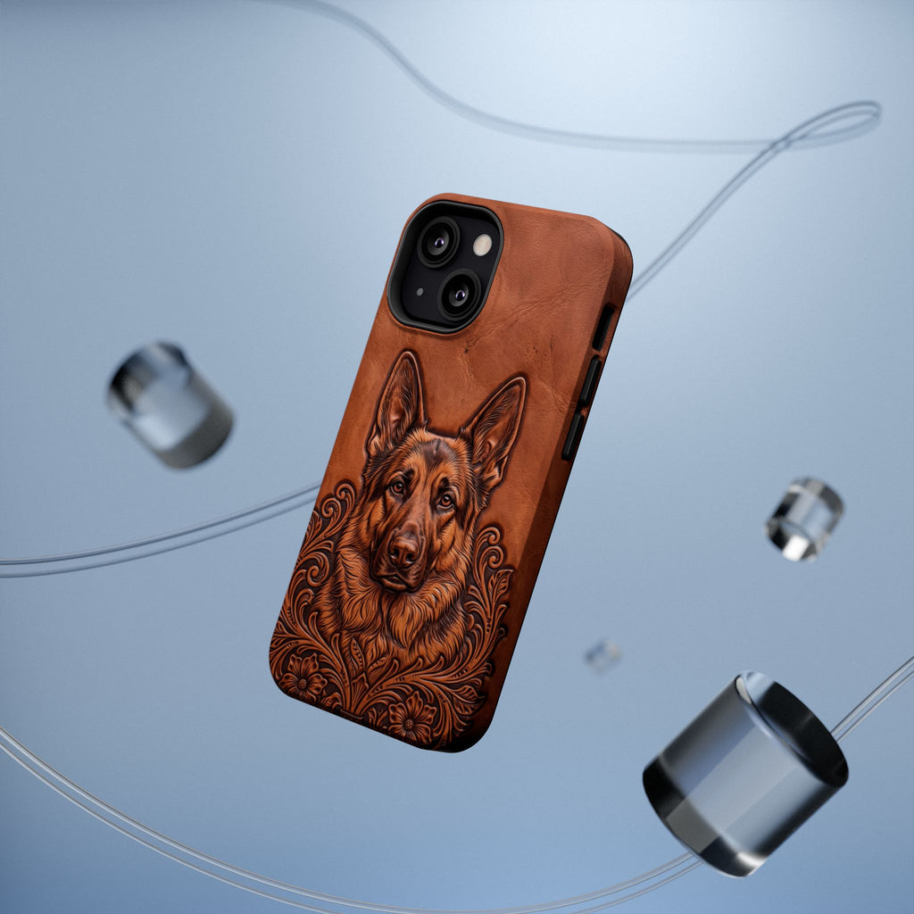 German Shepherd Phone Case | Western Tooled Art — Tough Magnetic Case with Wireless Charging