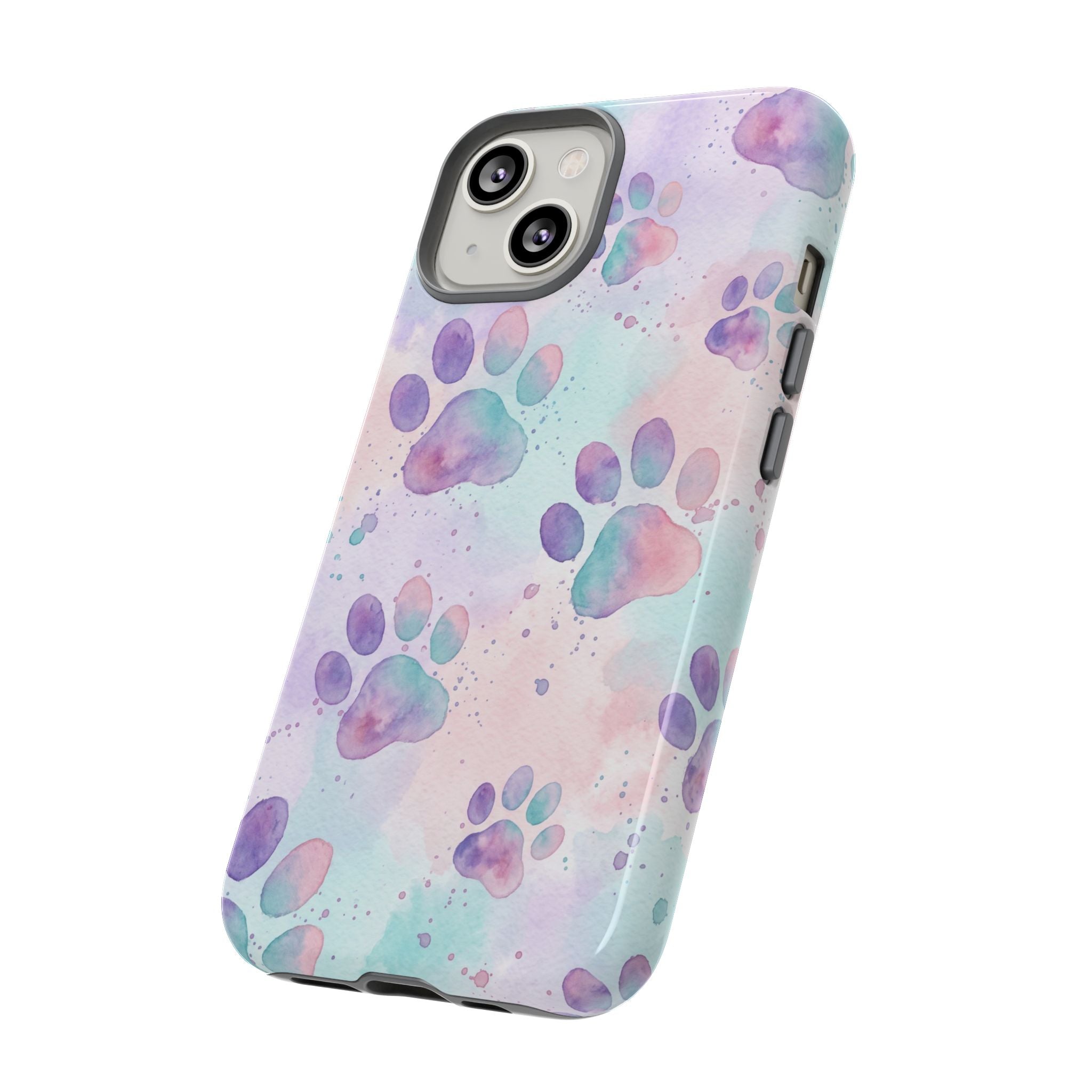 Watercolor Paw Print Phone Case | Pastel Purple, Teal & Pink Artistic Pattern | Samsung & iPhone