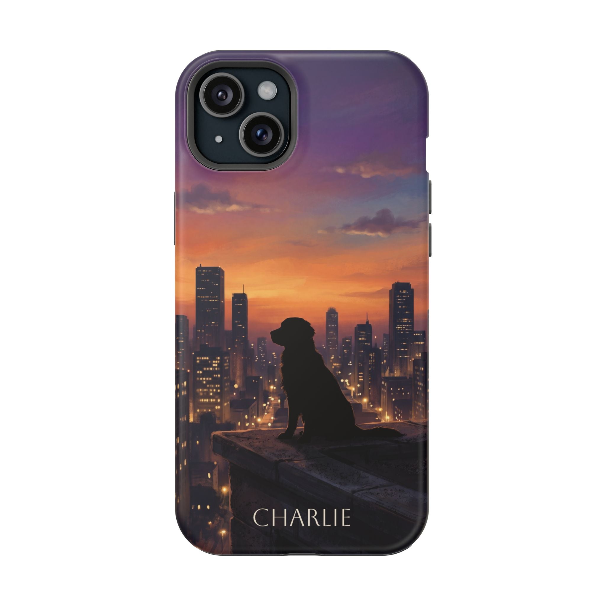 Personalized Golden Retriever City Skyline Phone Case — Wireless Charging Cover