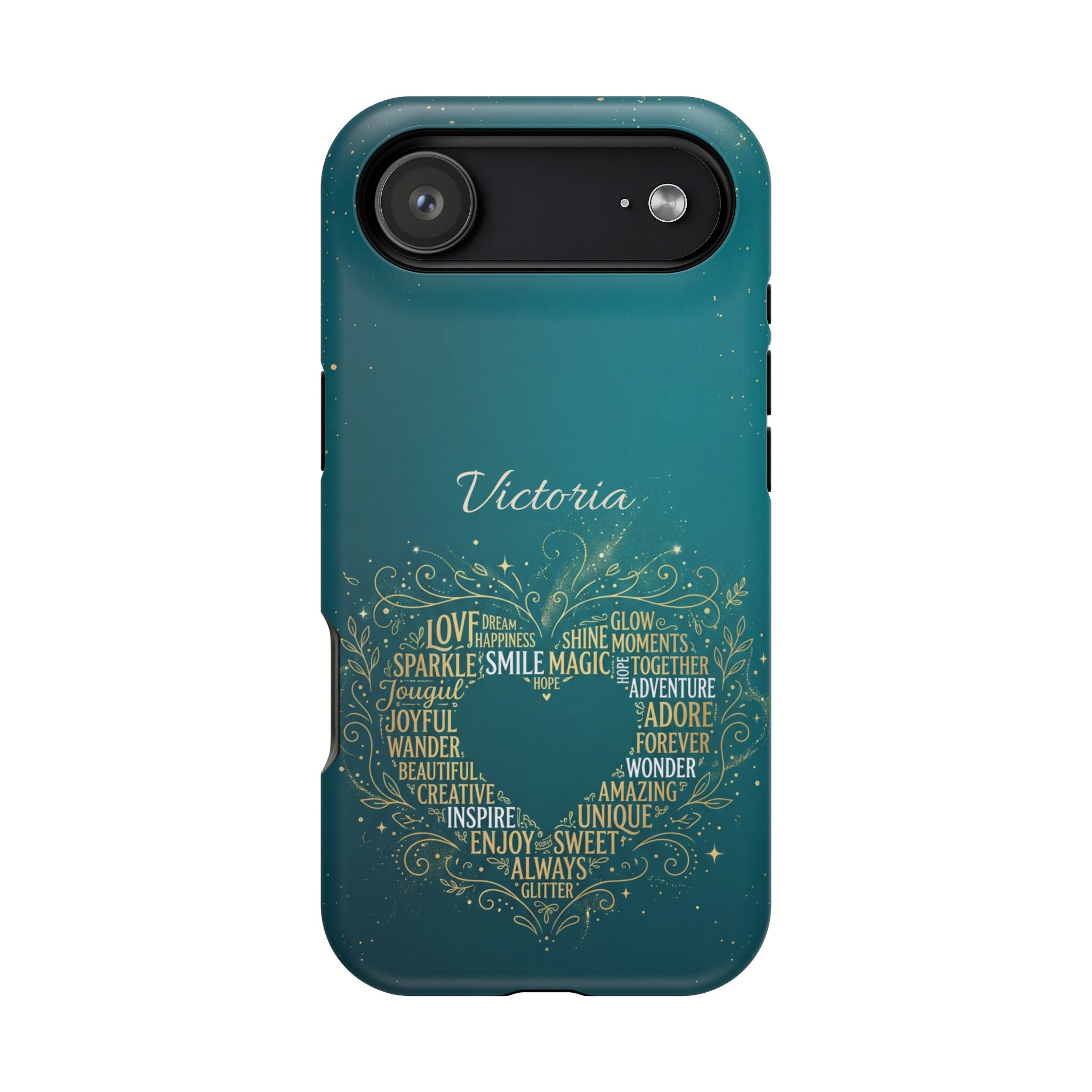 Personalized Teacher Heart Word Art Phone Case — Impact-Resistant Wireless Charging Cover