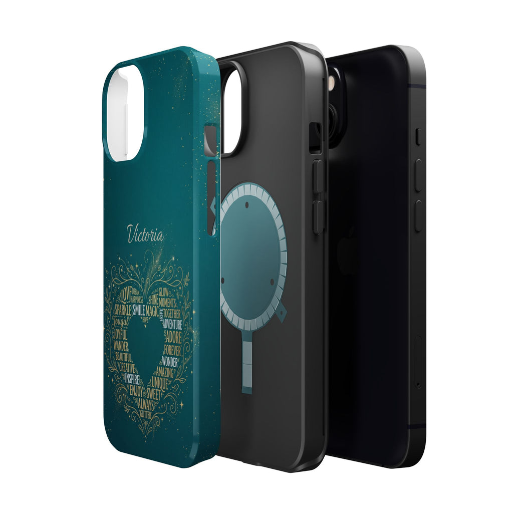 Personalized Teacher Heart Word Art Phone Case — Impact-Resistant Wireless Charging Cover