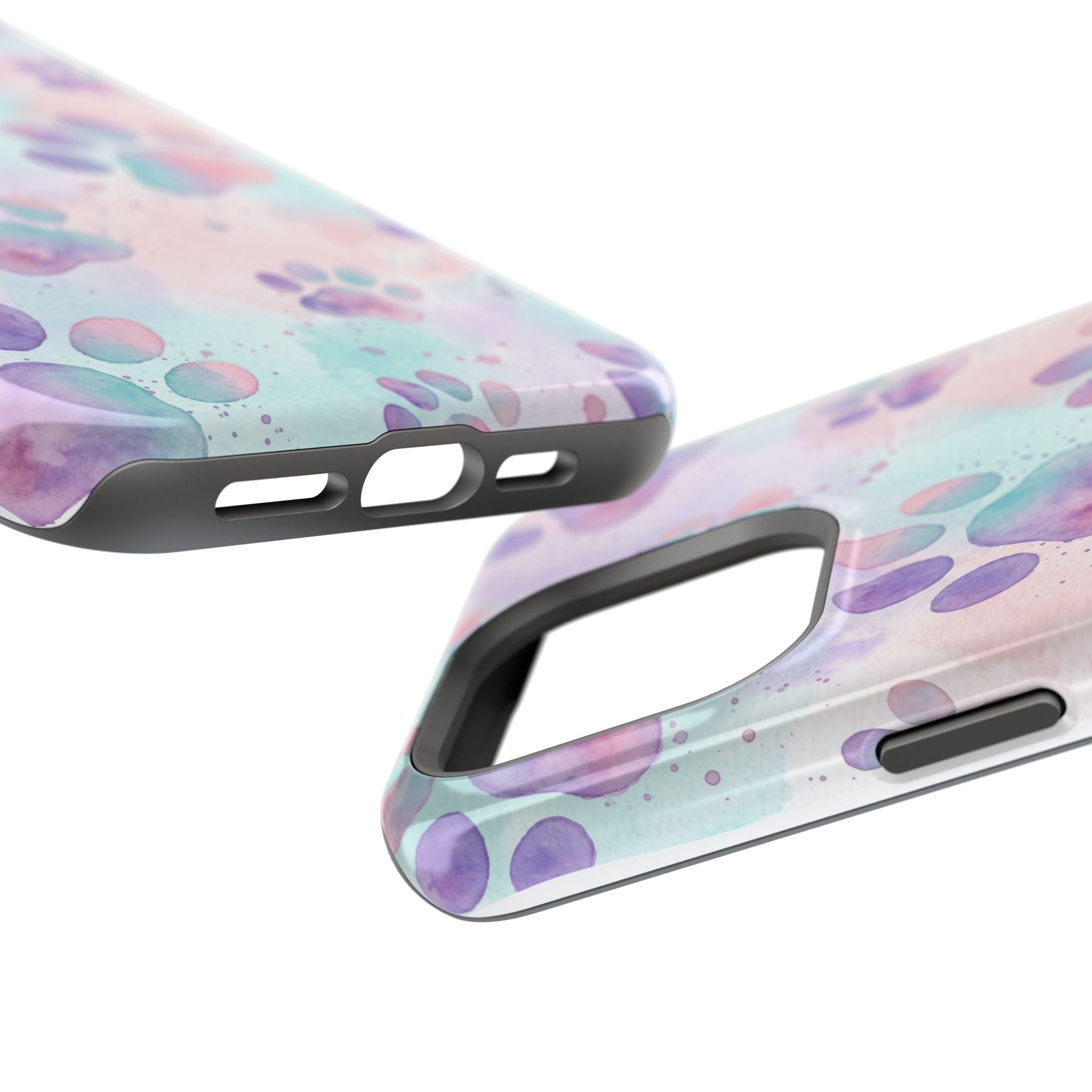 Watercolor Paw Print Phone Case — Impact-Resistant Wireless Charging Cover