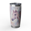 Horse Personalized Tumbler | Watercolor Floral Art — 20 oz Stainless Travel Mug