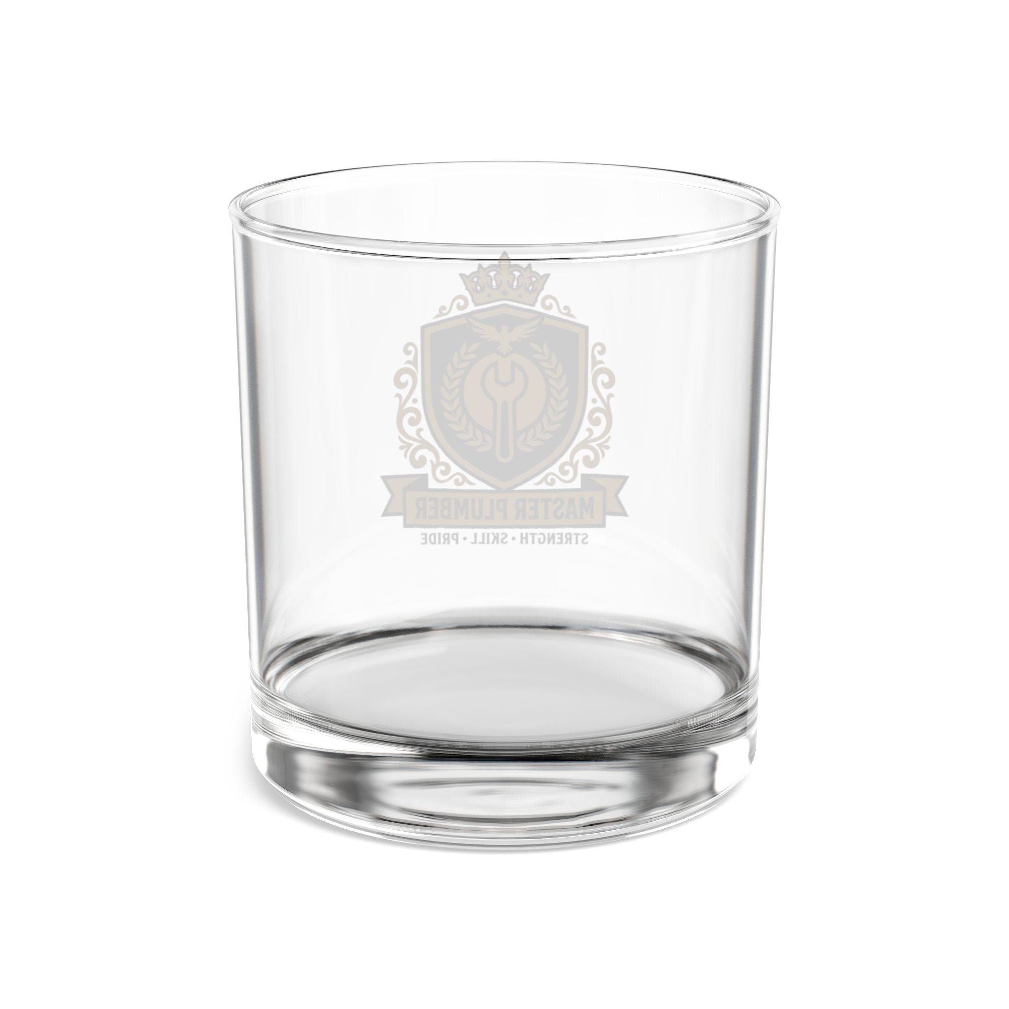 Master Plumber Crest Rocks Glass 10oz — Gold & Black Whiskey Glass
