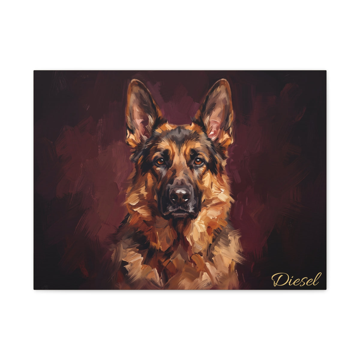 German Shepherd Personalized Canvas | Classic Burgundy Oil Painting Wall Art