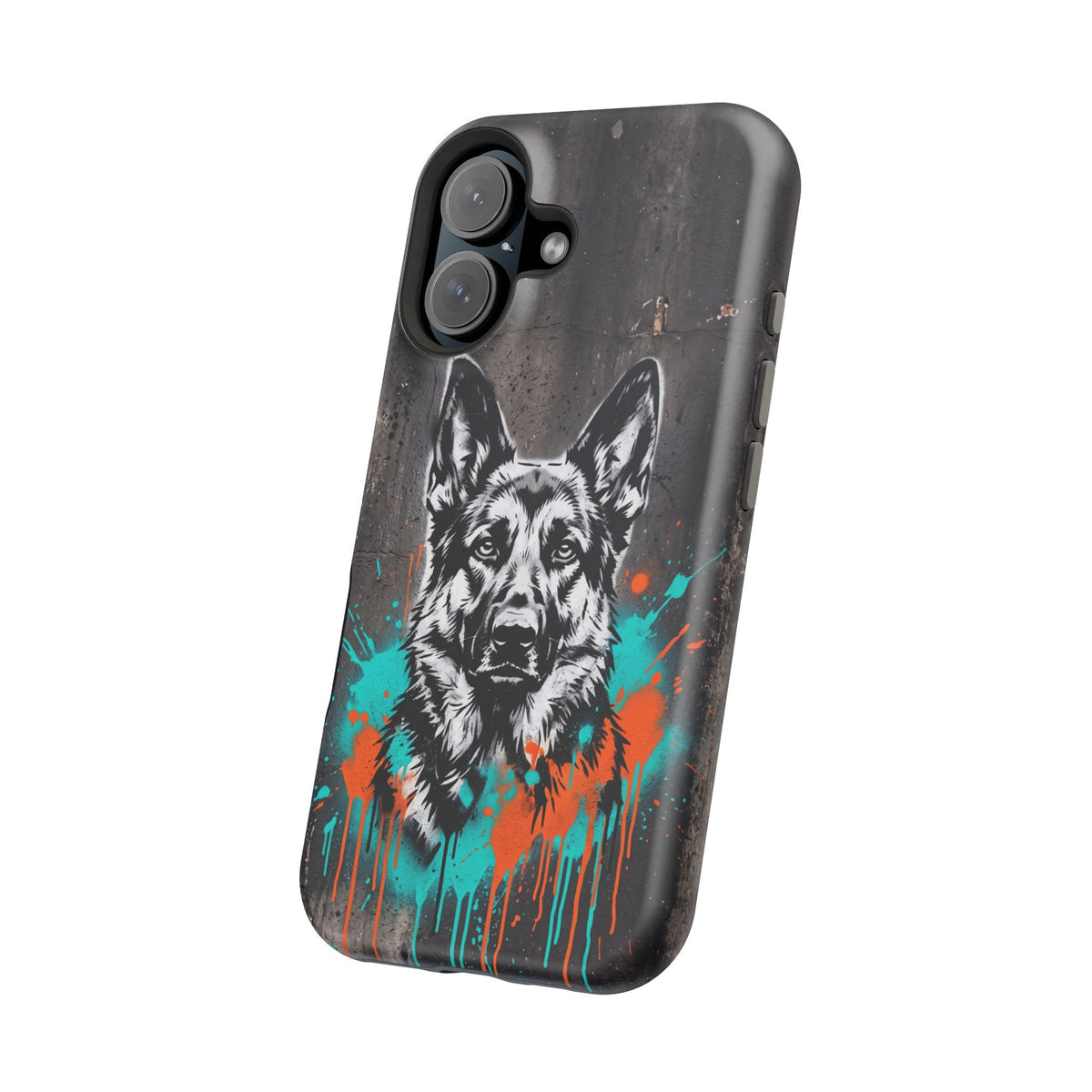 German Shepherd Phone Case | Graffiti Street Art — Tough Magnetic Case with Wireless Charging