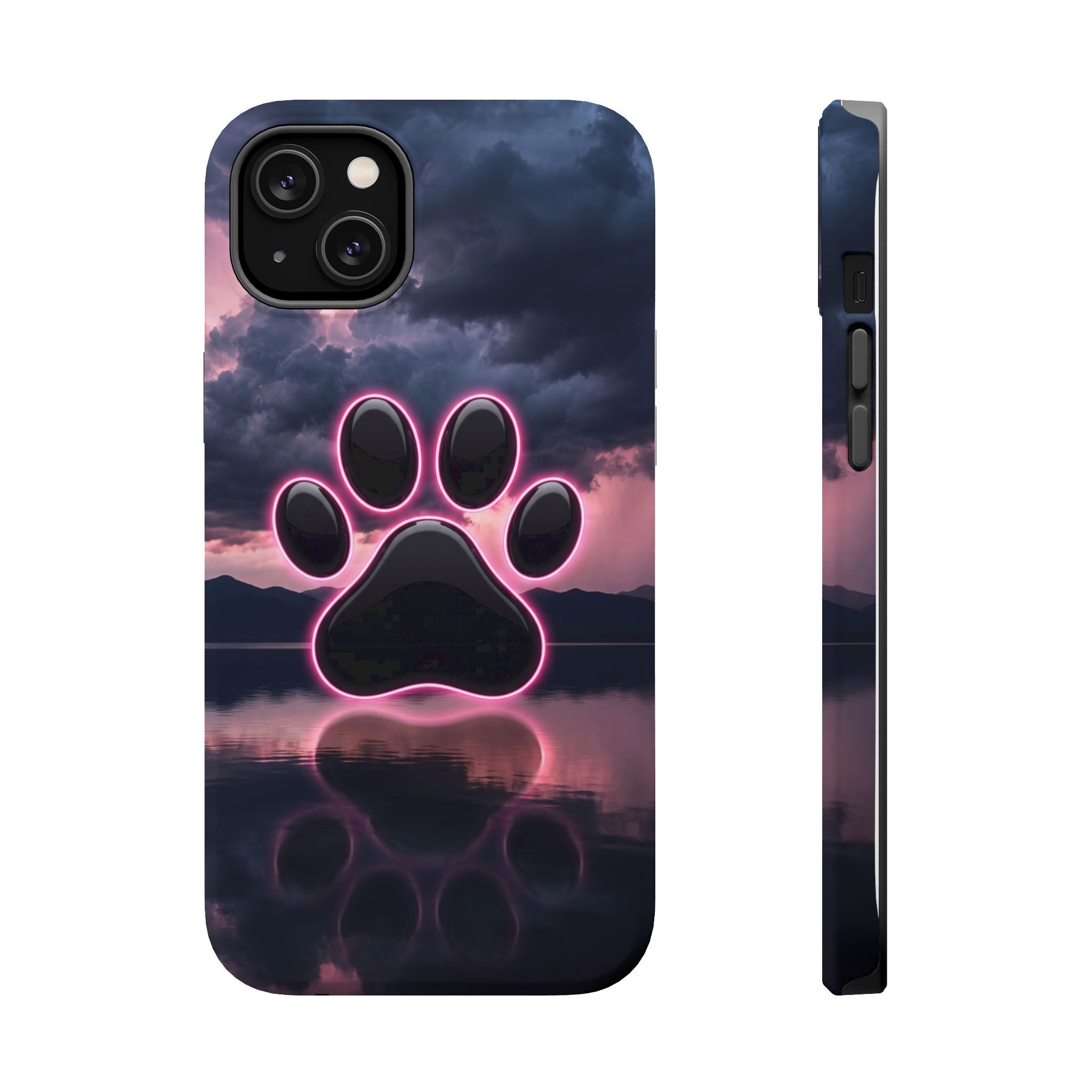 Neon Paw Print Phone Case — Impact-Resistant Wireless Charging Cover
