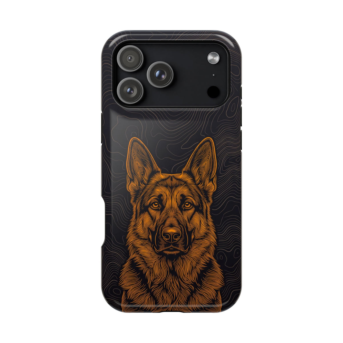 German Shepherd Phone Case | Topographic Line Art — Tough Magnetic Case with Wireless Charging