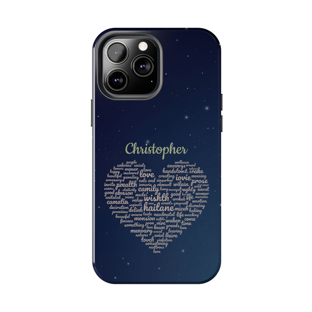 Personalized Teacher Heart Word Cloud Phone Case — Custom Name Starry Design