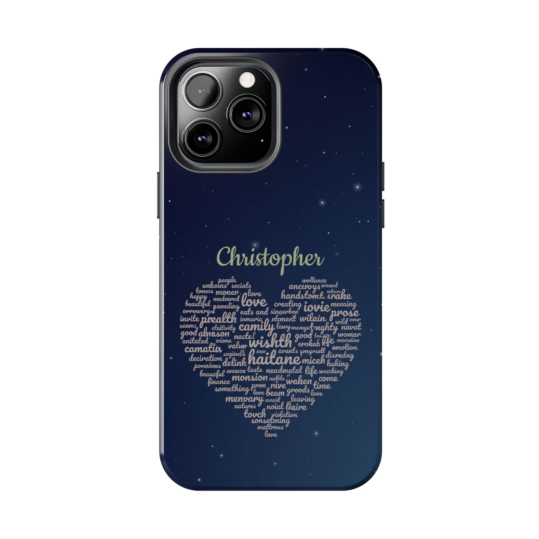 Personalized Teacher Heart Word Cloud Phone Case — Custom Name Starry Design
