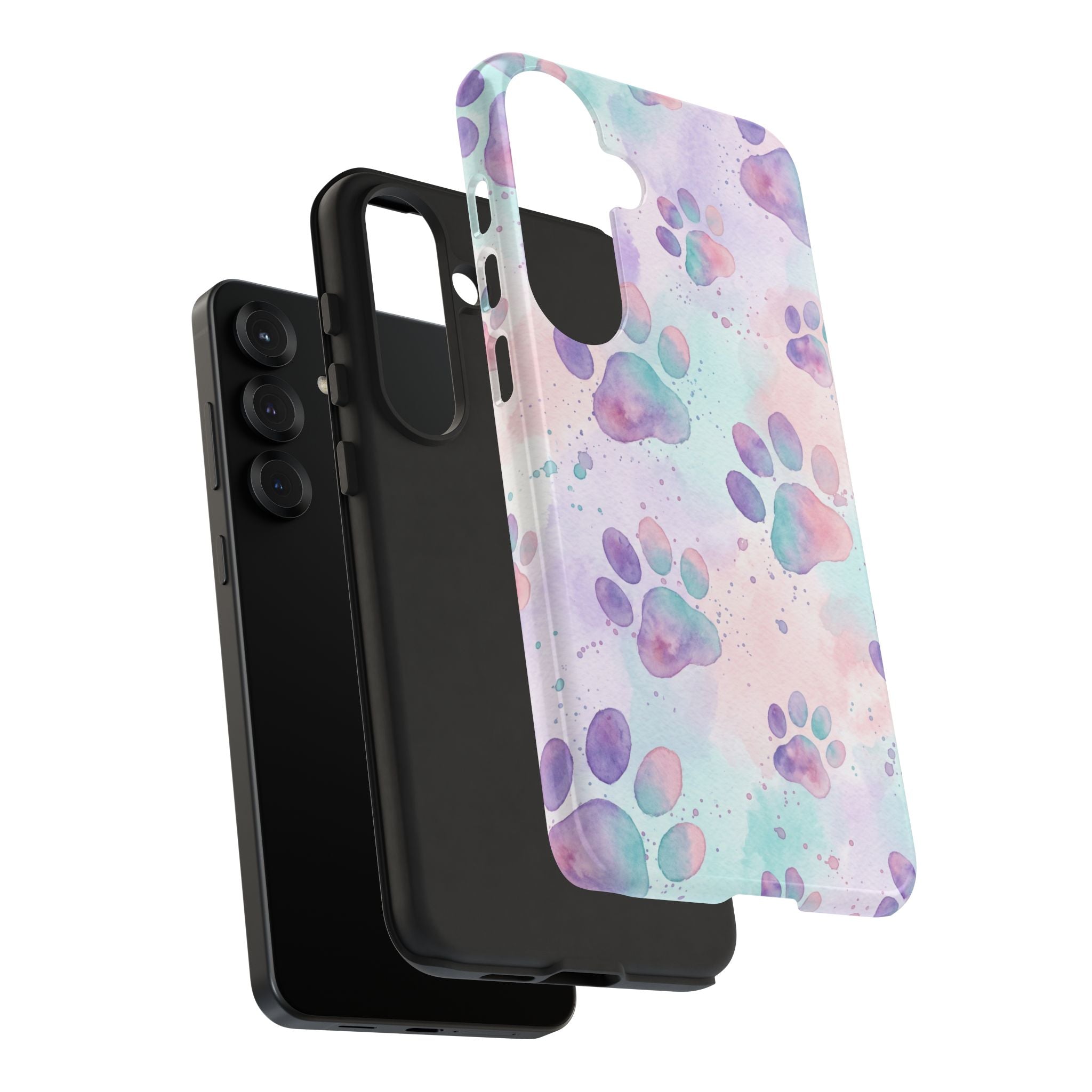 Watercolor Paw Print Phone Case | Pastel Purple, Teal & Pink Artistic Pattern | Samsung & iPhone