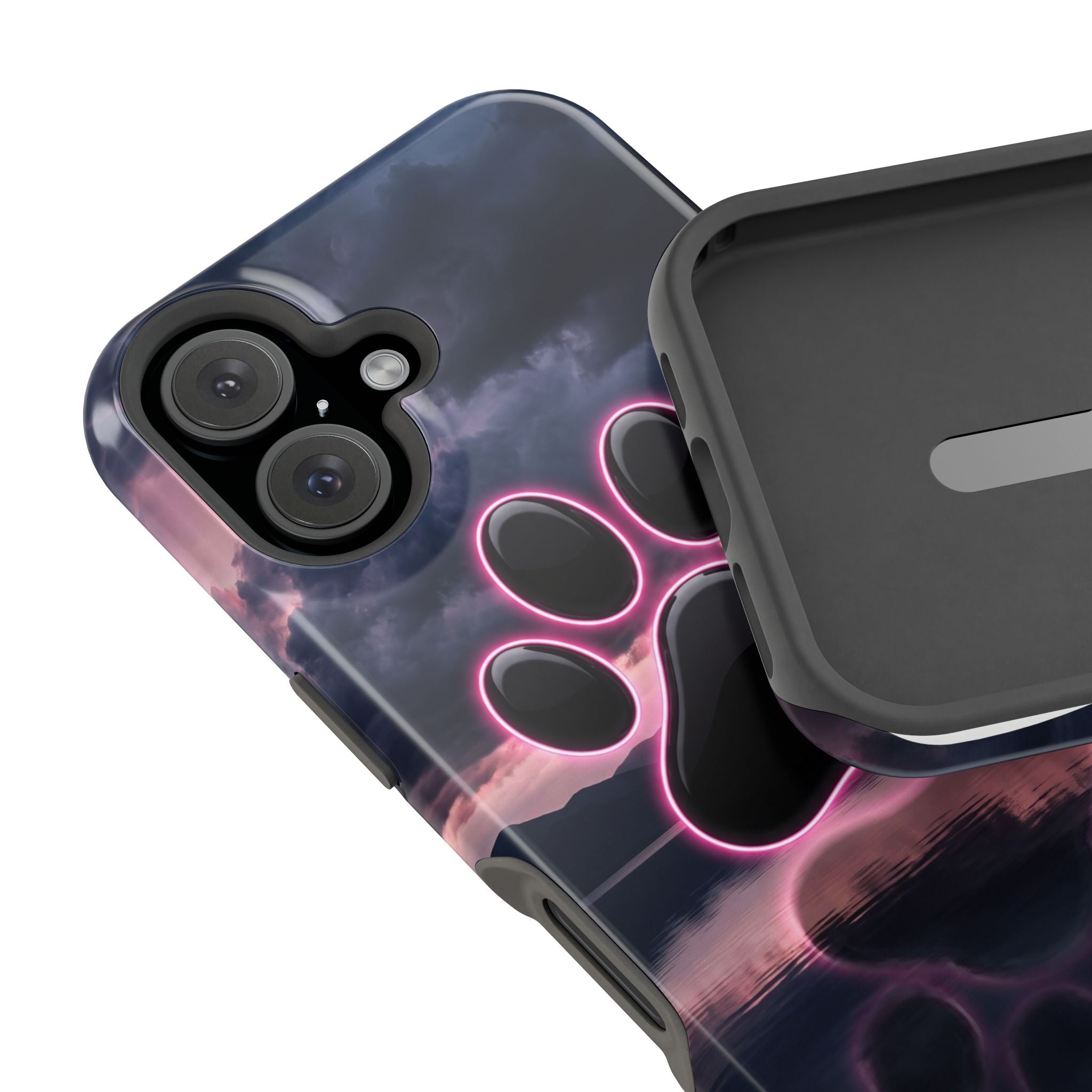 Neon Paw Print Phone Case — Impact-Resistant Wireless Charging Cover