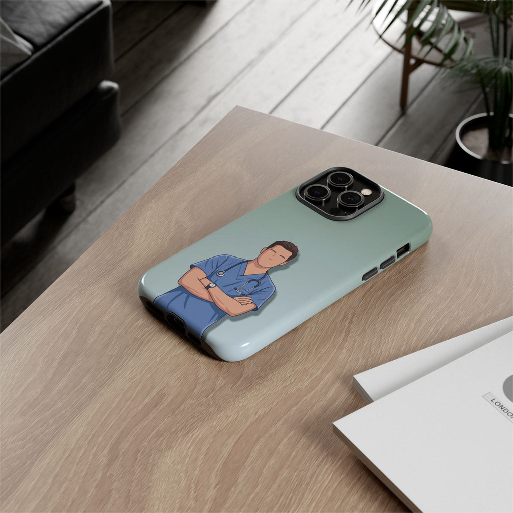 Male Nurse Phone Case | Confident Nurse in Blue Scrubs Illustration | iPhone & Samsung