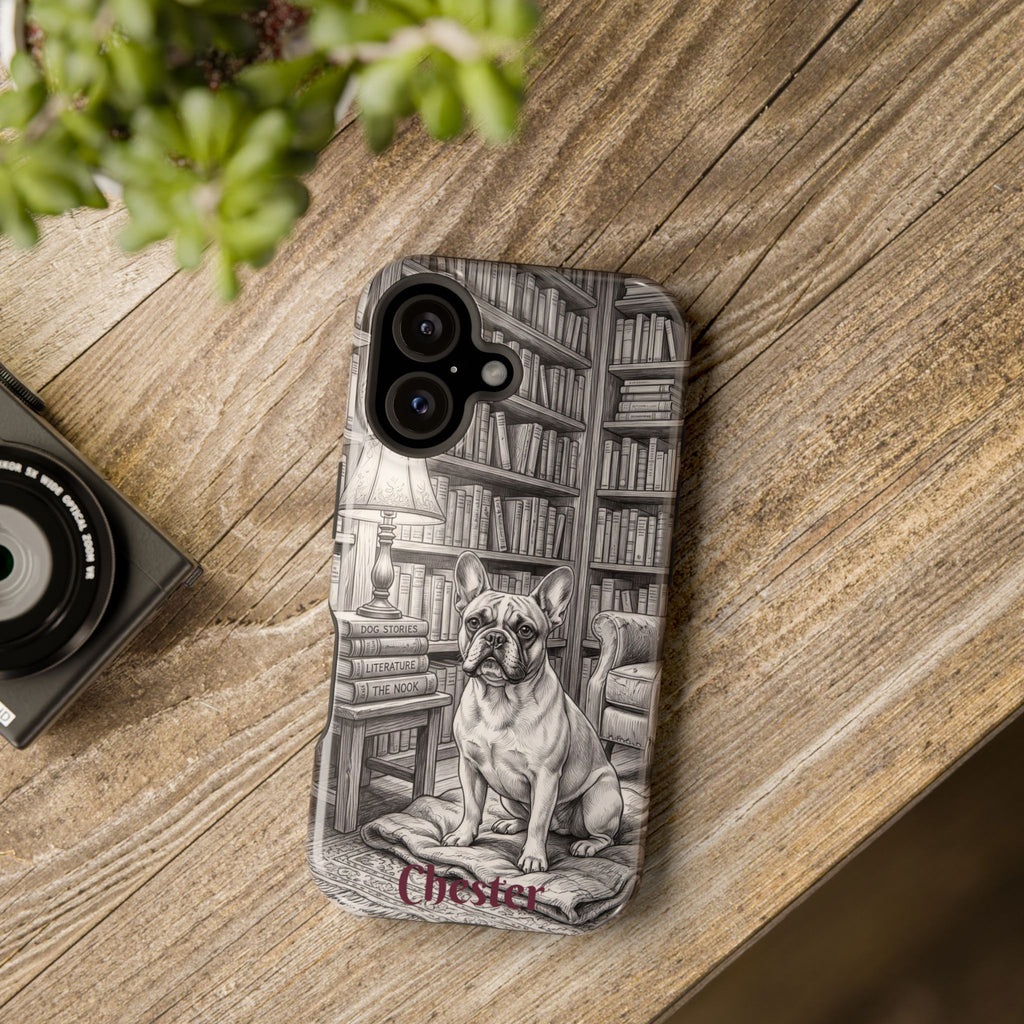 Personalized French Bulldog Library Study Phone Case — Wireless Charging Cover