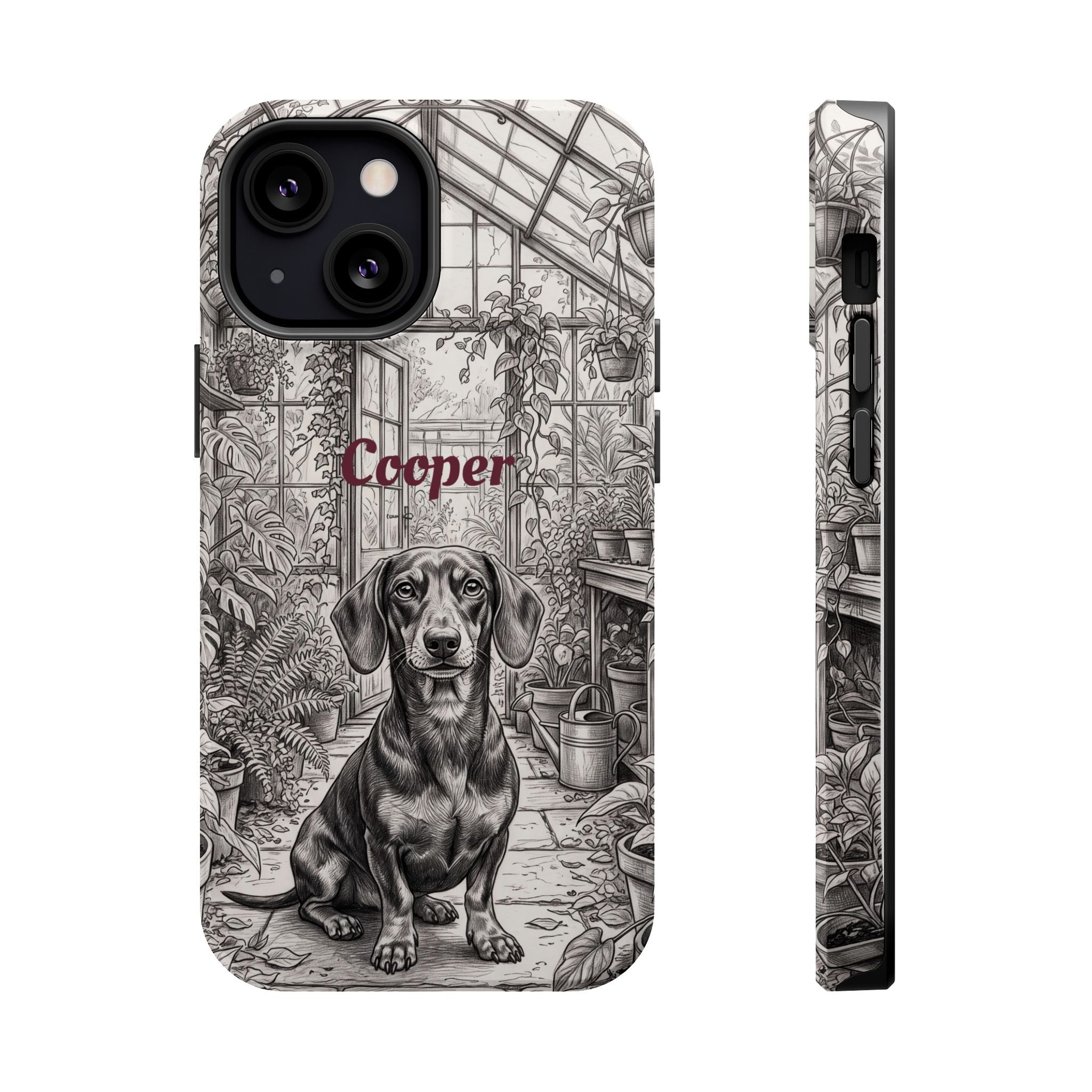 Personalized Dachshund Vintage Greenhouse Phone Case — Wireless Charging Cover
