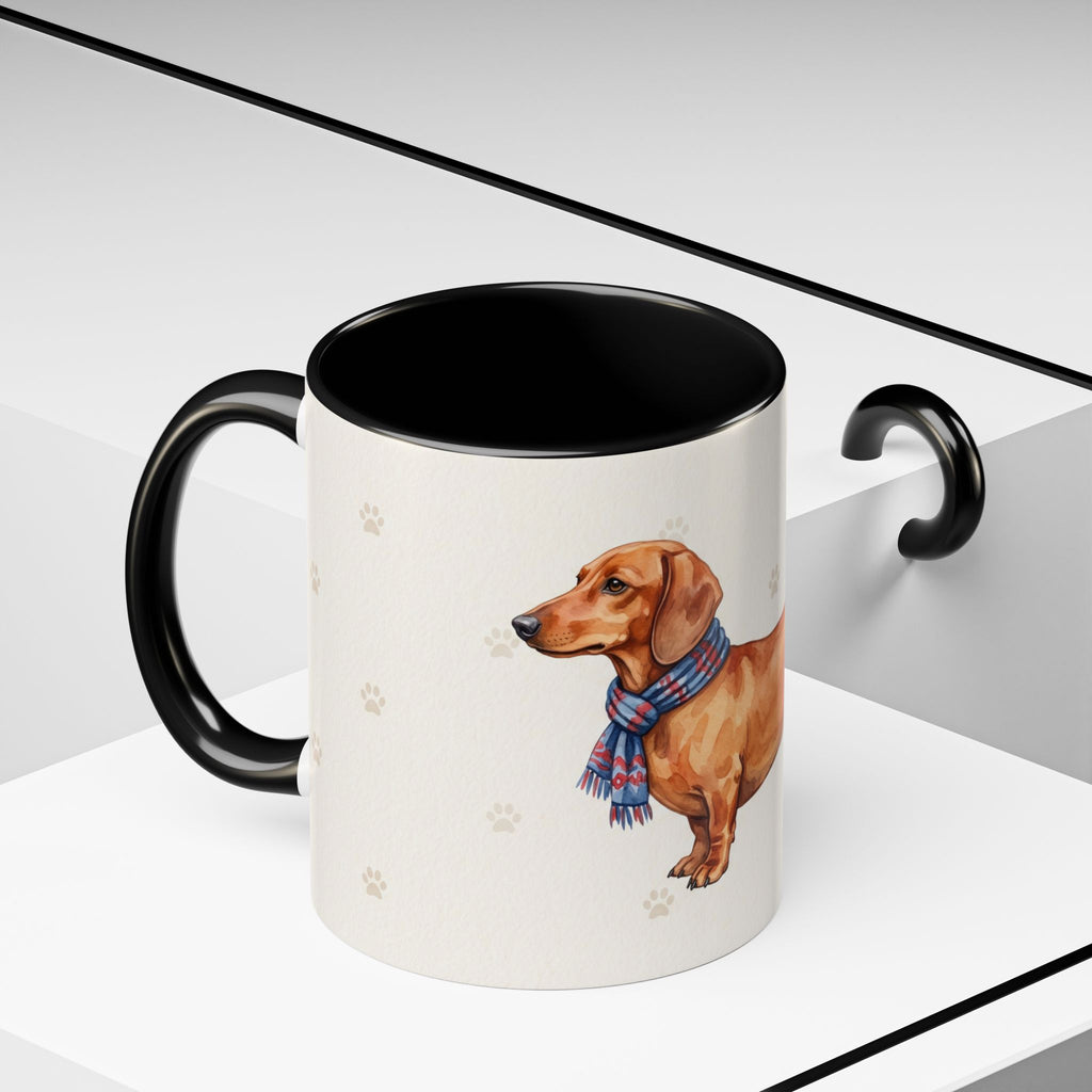 Dachshund Lover Mug – Wiener Dog with Scarf, Cute Watercolor Dachshund Gift Mug