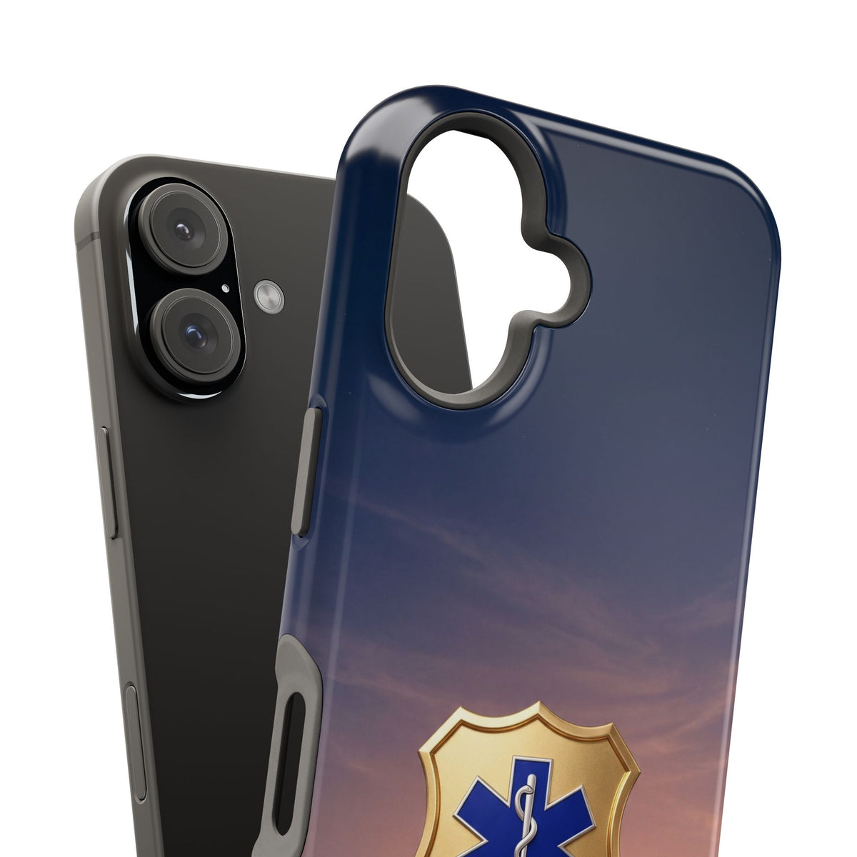 Gold Paramedic Badge Sunset Sky Phone Case — Magnetic Wireless Charging Cover