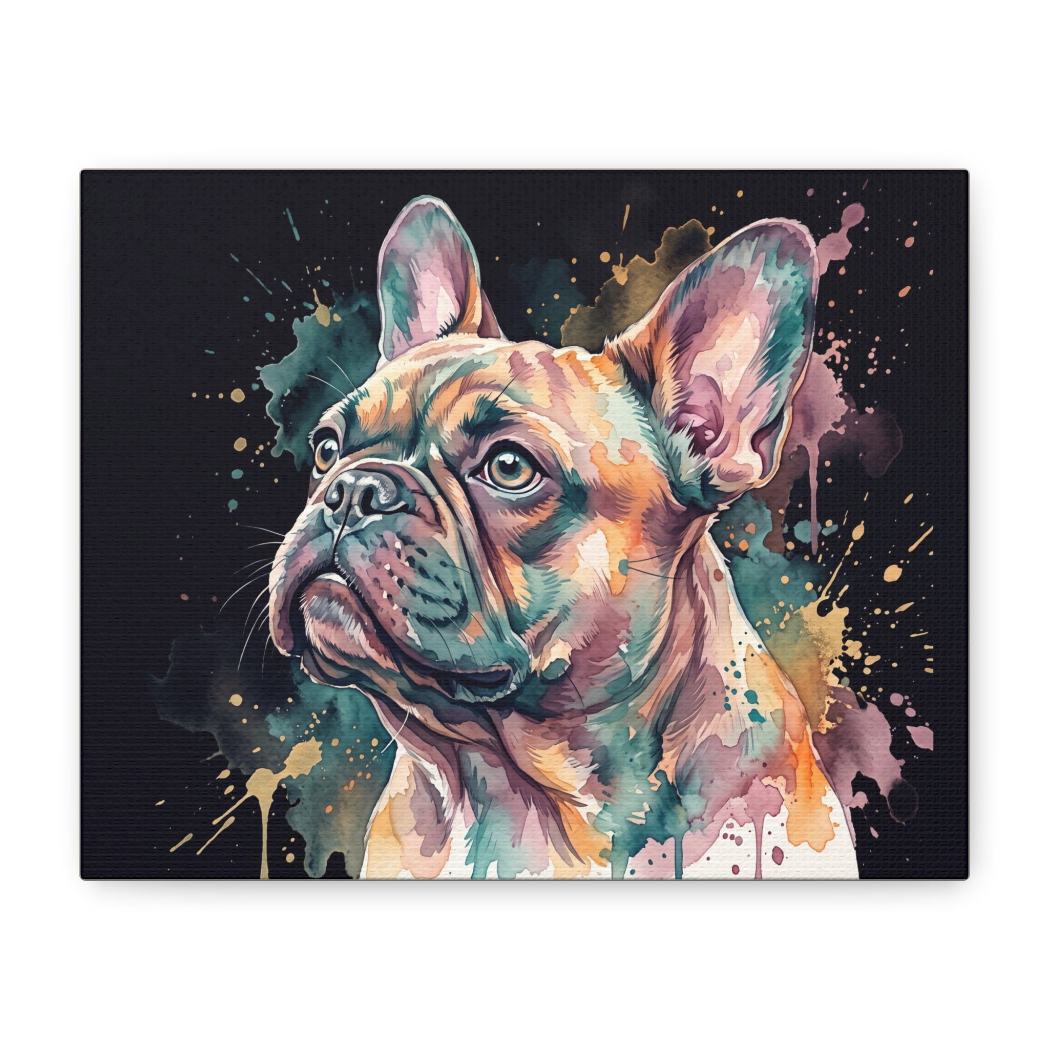Watercolor French Bulldog Canvas Print — Colorful Dog Wall Art, Matte Stretched Canvas