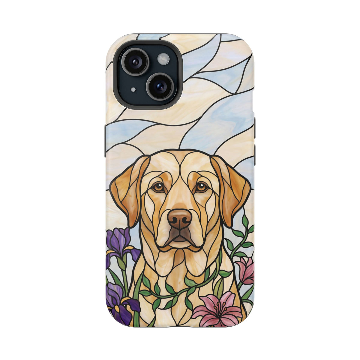 Floral Stained Glass Labrador Phone Case — Tough Magnetic Case with Wireless Charging