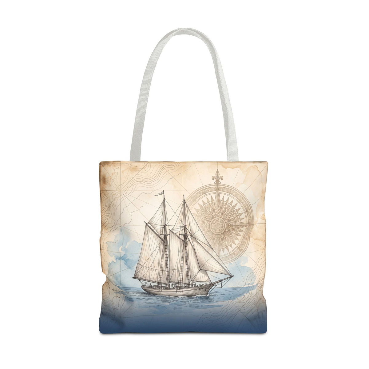 Vintage Schooner Tote Bag – Antique Nautical Map Compass Beach Bag