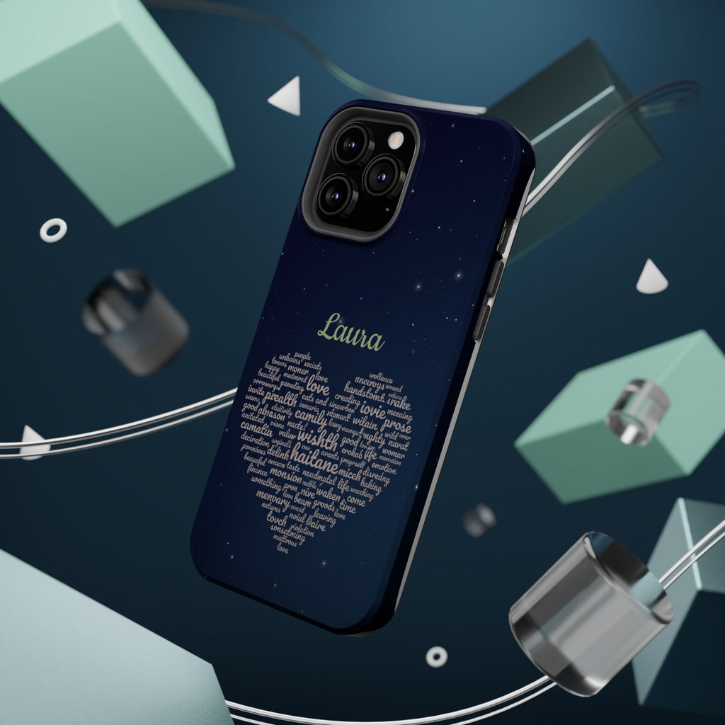 Personalized Teacher Heart Word Art Phone Case — Navy Wireless Charging Cover