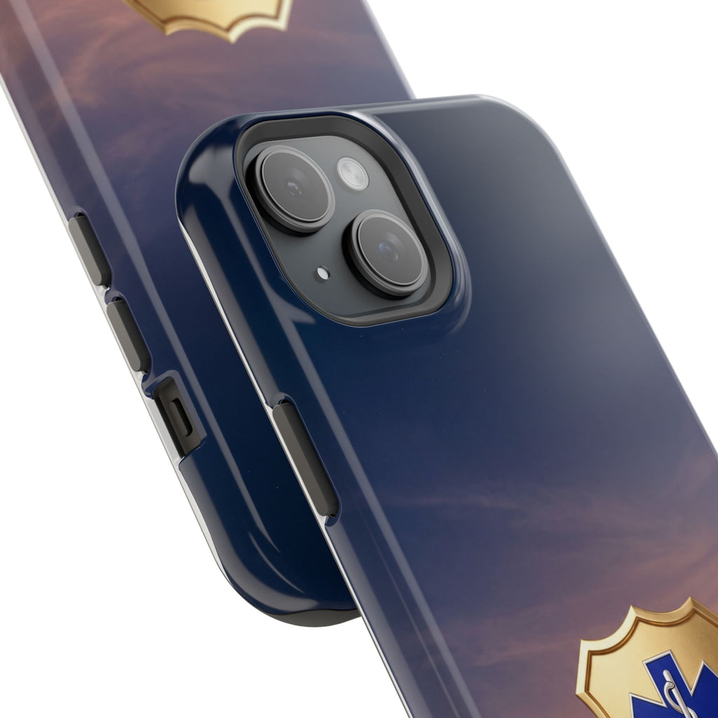 Gold Paramedic Badge Sunset Sky Phone Case — Magnetic Wireless Charging Cover