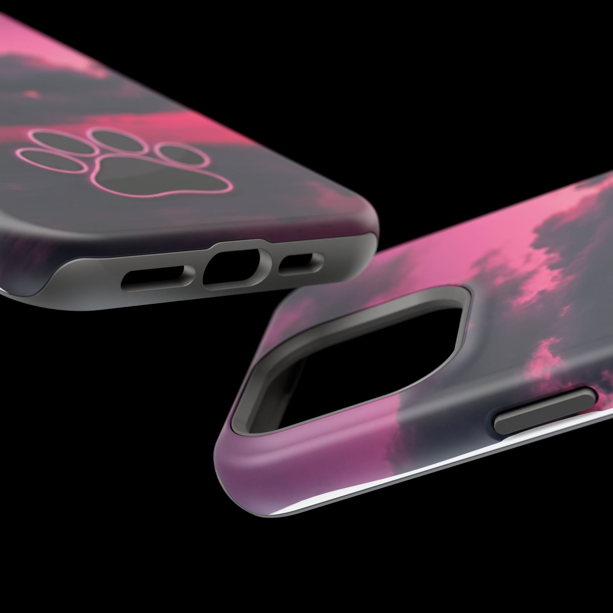 Pink Sky Paw Print Phone Case — Impact-Resistant Wireless Charging Cover