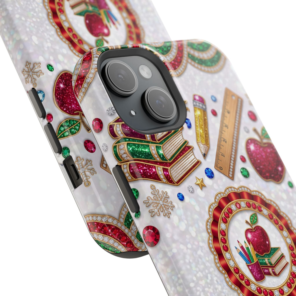 Jeweled Apple Medallion Personalized Teacher Phone Case — Wireless Charging Cover