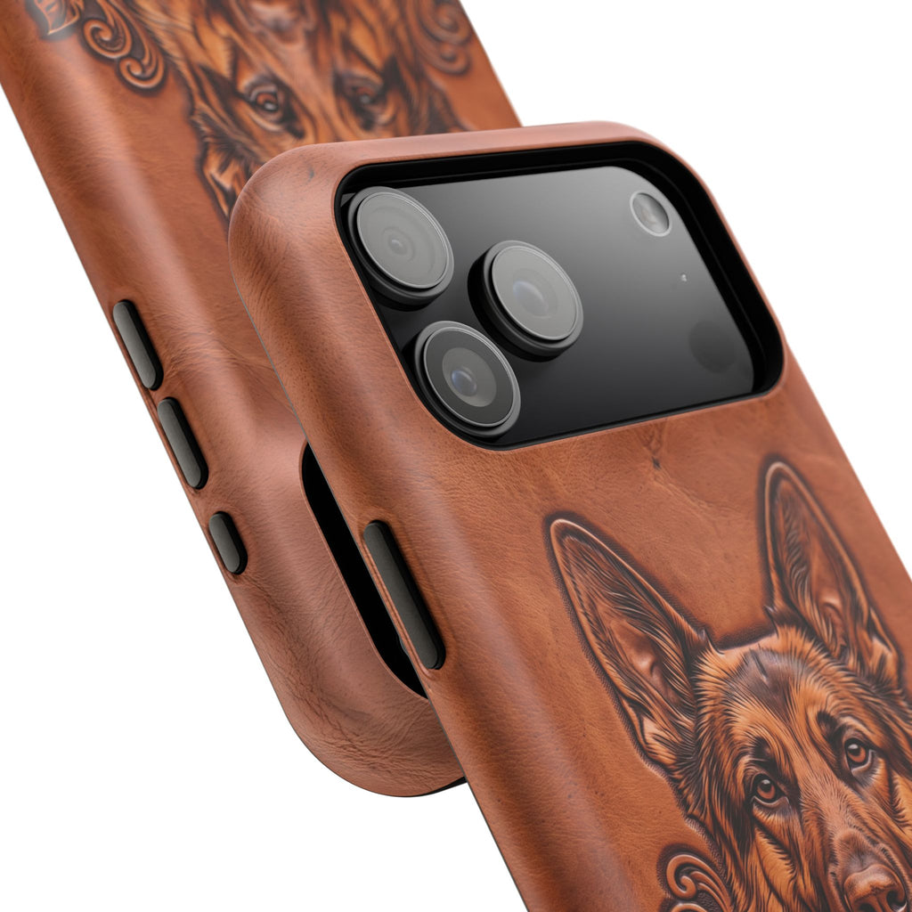 German Shepherd Phone Case | Western Tooled Art — Tough Magnetic Case with Wireless Charging