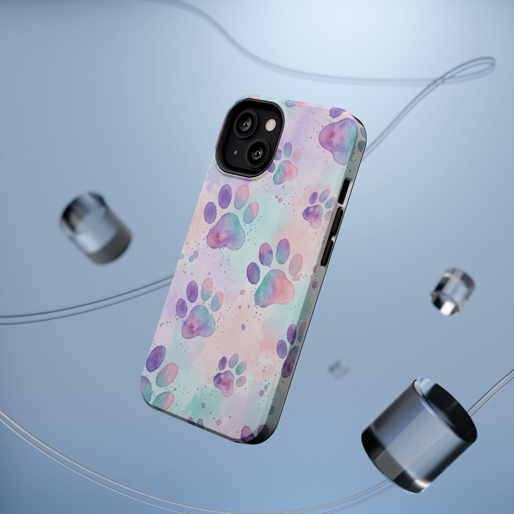 Watercolor Paw Print Phone Case — Impact-Resistant Wireless Charging Cover