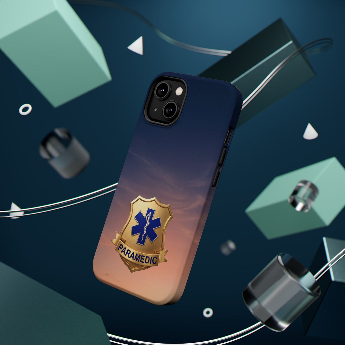 Gold Paramedic Badge Sunset Sky Phone Case — Magnetic Wireless Charging Cover