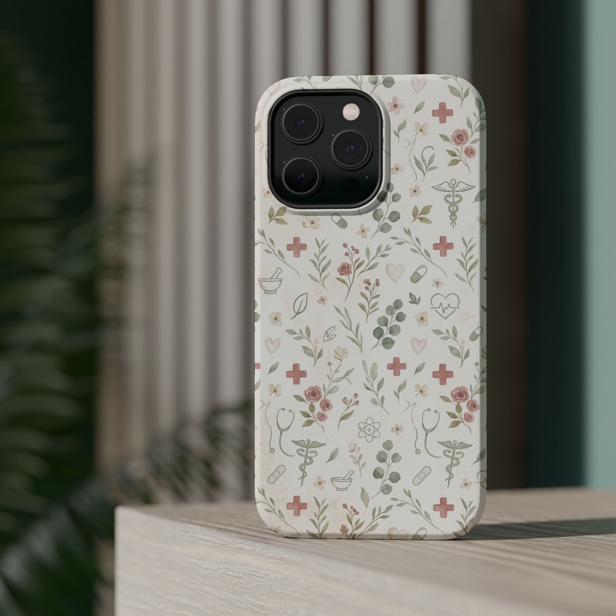Floral Nurse Phone Case — Impact-Resistant Wireless Charging Cover
