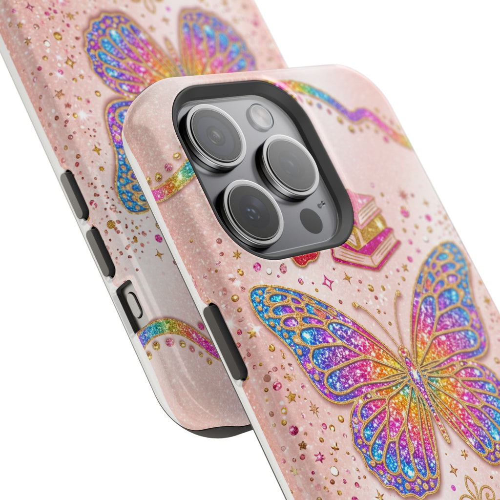 Blush Glitter Butterfly Personalized Teacher Phone Case — Wireless Charging Cover