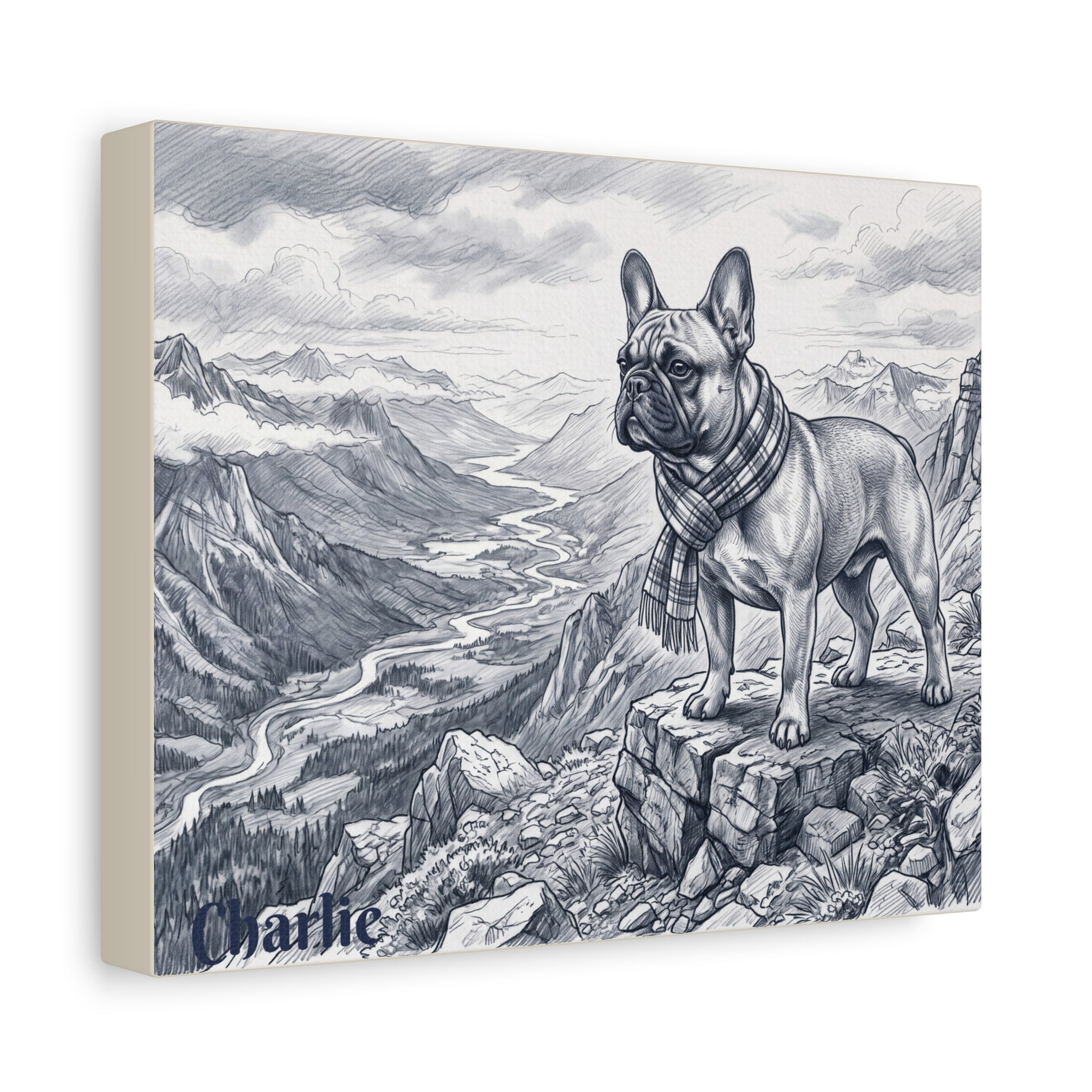 French Bulldog Mountain Sketch Personalized Canvas | Alpine Wall Art