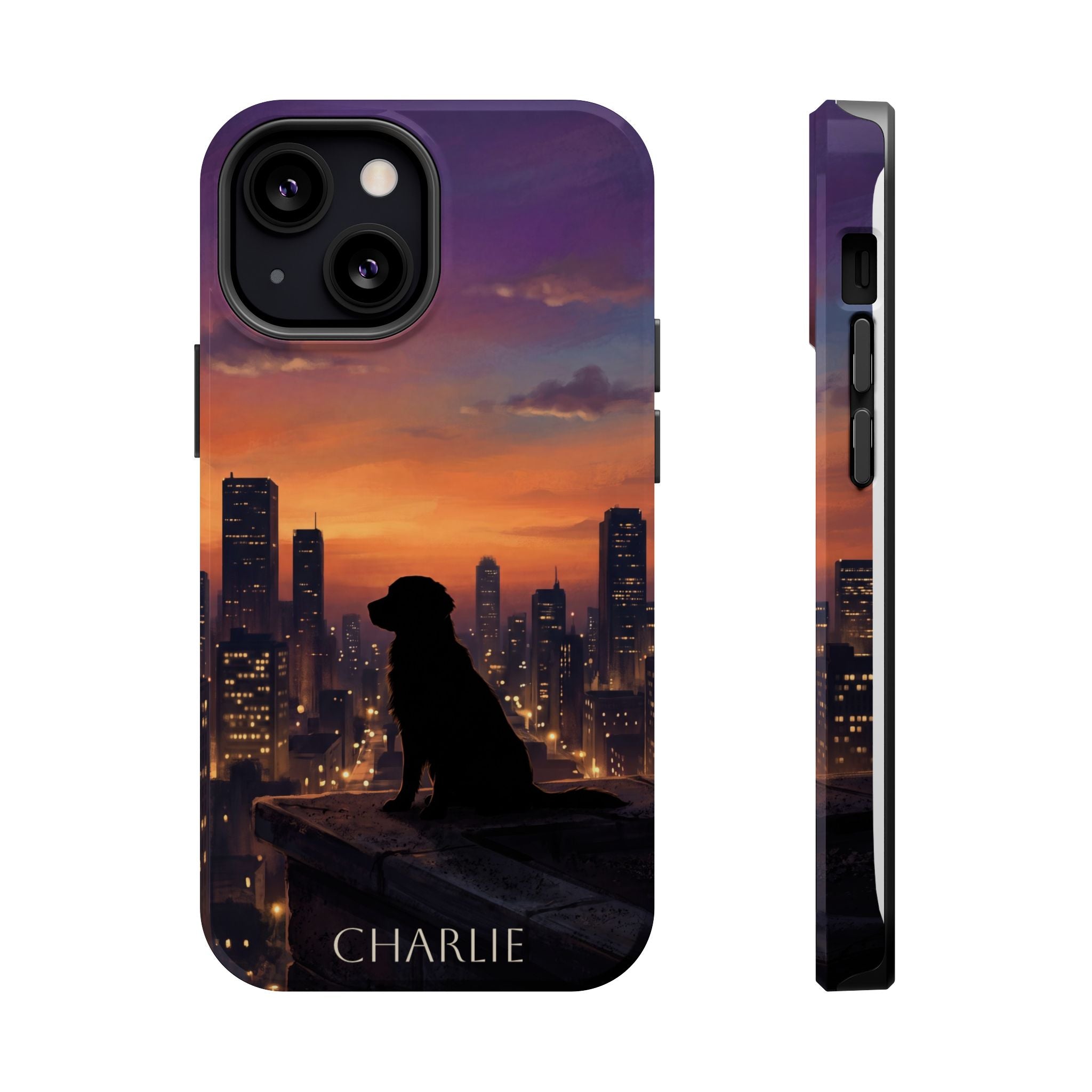 Personalized Golden Retriever City Skyline Phone Case — Wireless Charging Cover
