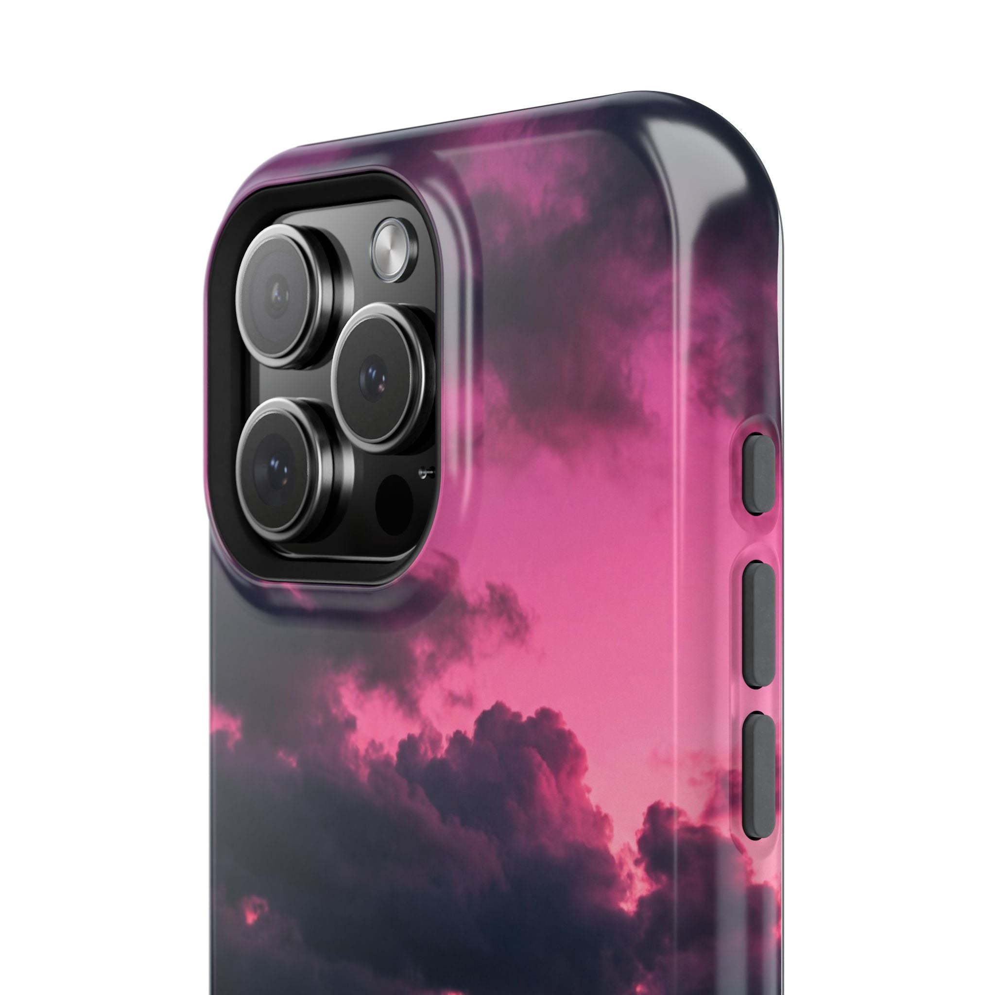 iPhone & Samsung Magnetic Impact-Resistant Phone Case — Pink Twilight Cloud with Paw Print