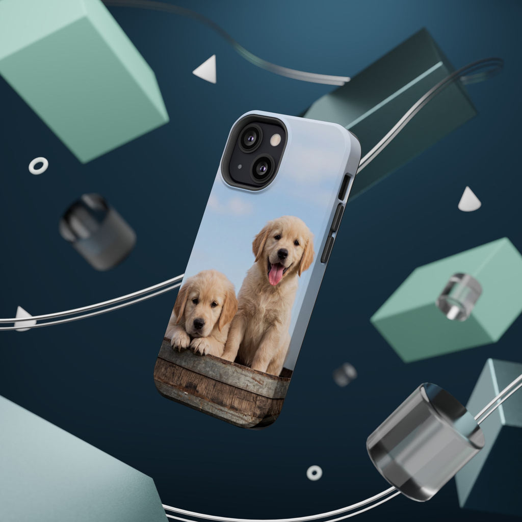 Golden Retriever Puppy Duo Phone Case — Impact-Resistant Wireless Charging Cover