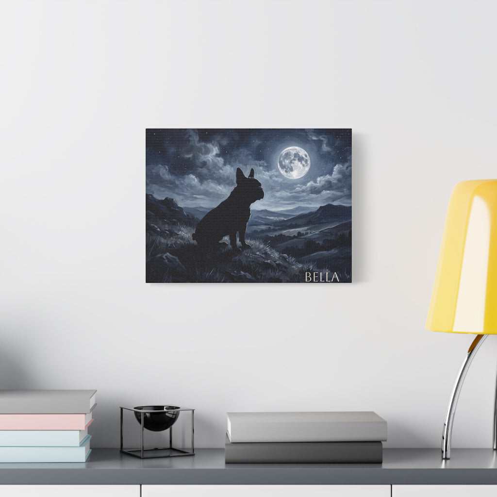 French Bulldog Silhouette Personalized Canvas | Moonlit Night Wall Art