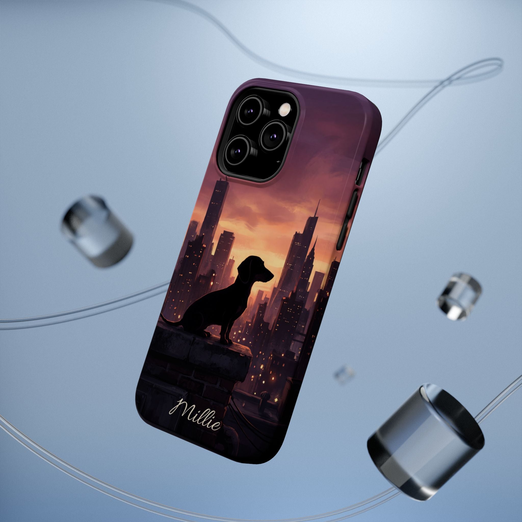 Personalized Dachshund City Skyline Phone Case — Wireless Charging Cover