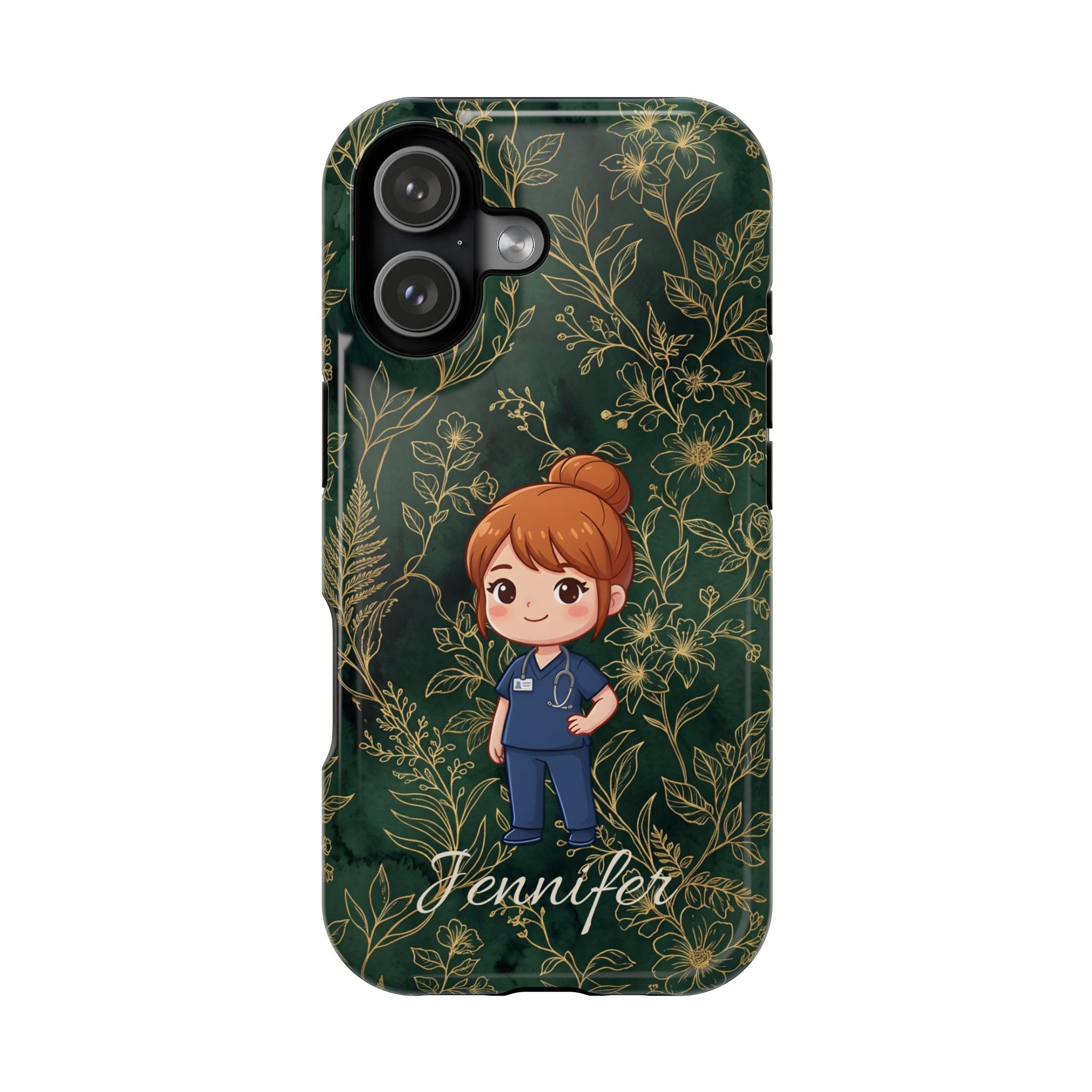 Personalized Nurse Botanical Phone Case — Impact-Resistant Wireless Charging Cover