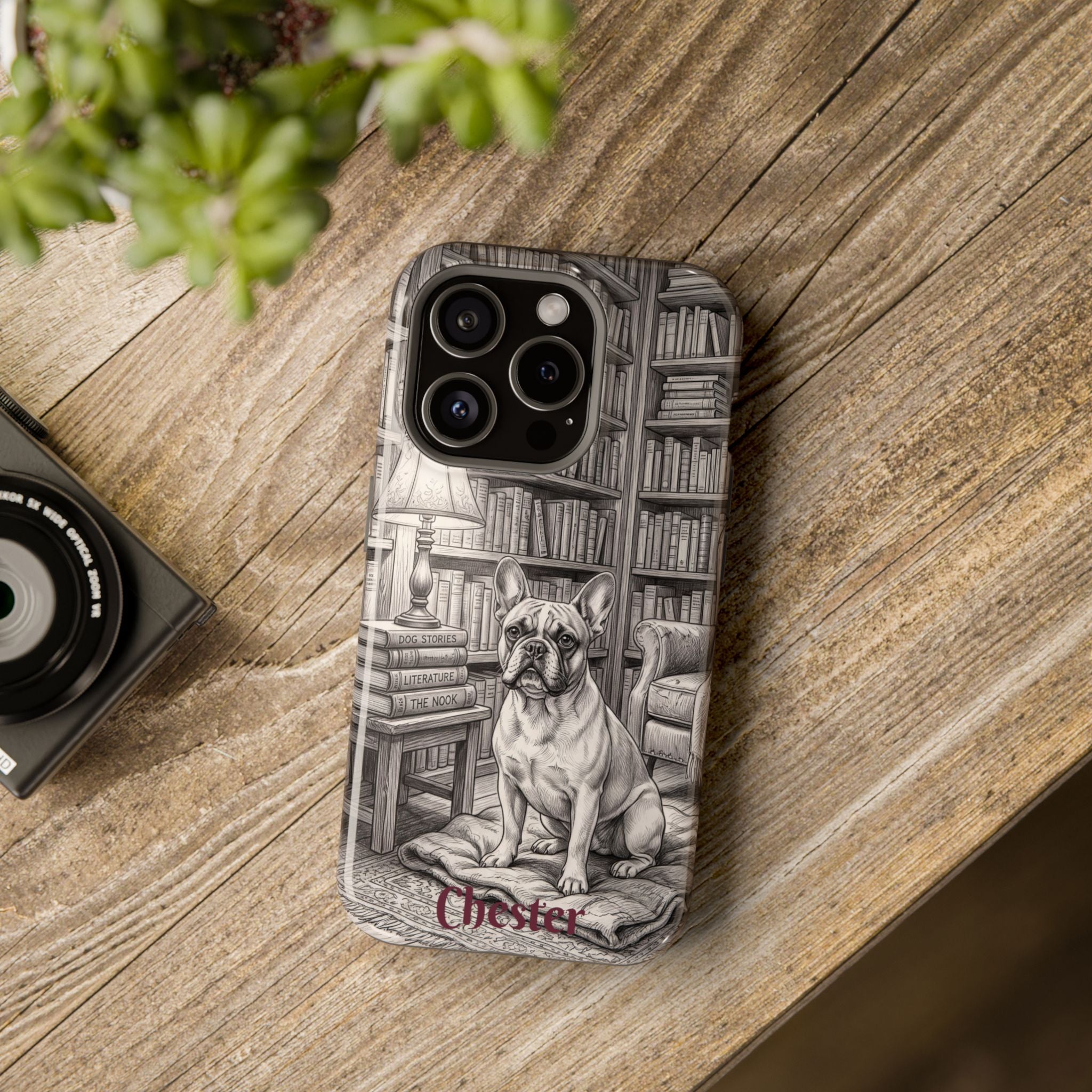 Personalized French Bulldog Library Study Phone Case — Wireless Charging Cover