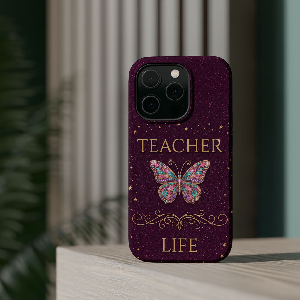 Teacher Life Glitter Butterfly Phone Case — Wireless Charging Cover