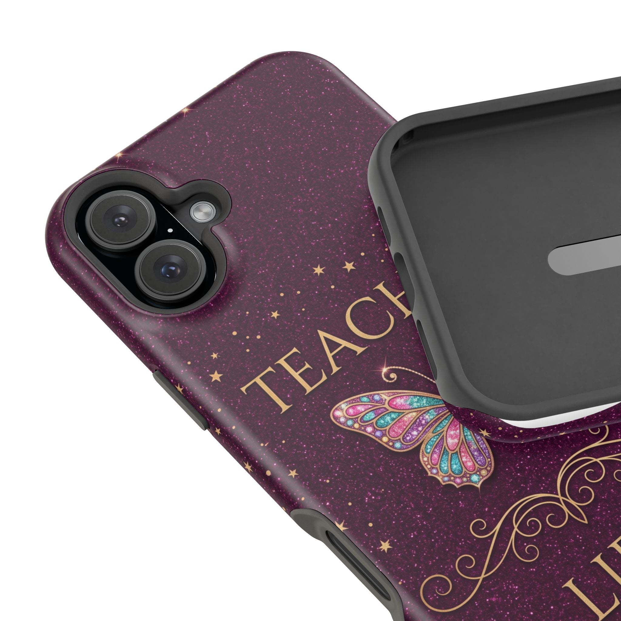 Teacher Life Glitter Butterfly Phone Case — Wireless Charging Cover